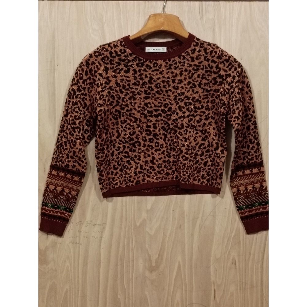 Zara Girls Animal Print Knit Sweater Size Small Long Sleeve with Sparkly Thread.
